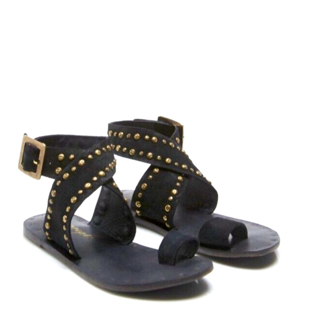 Free People Nassau Wrap Sandals Black Flats Suede Size 40 or US Size 10